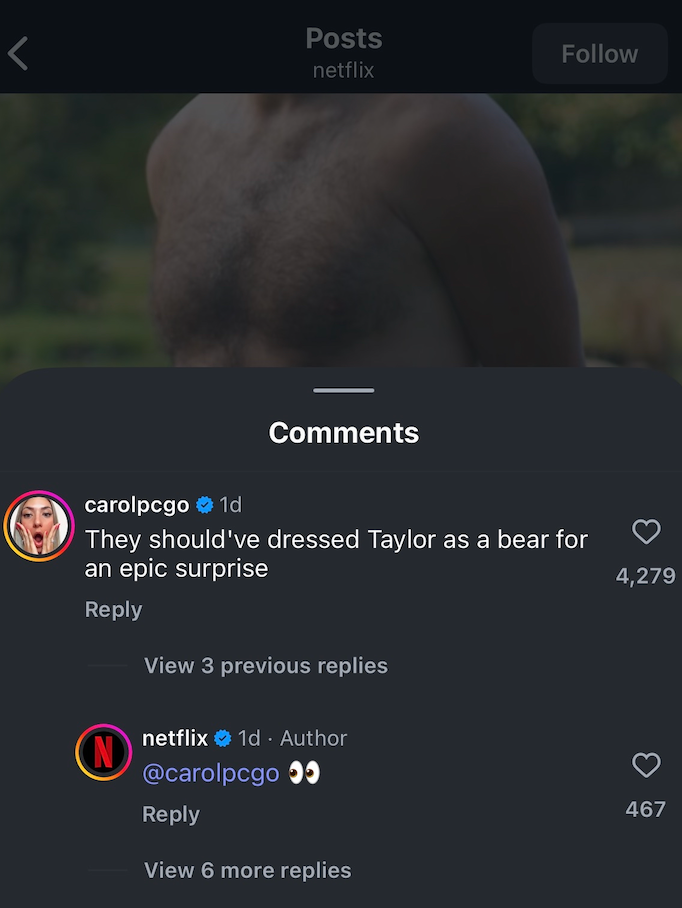 Netflix posts a behind-the-scenes look at Travis Kelce's scene in "Happy Gilmore 2," and one fan commented with an interesting theory.